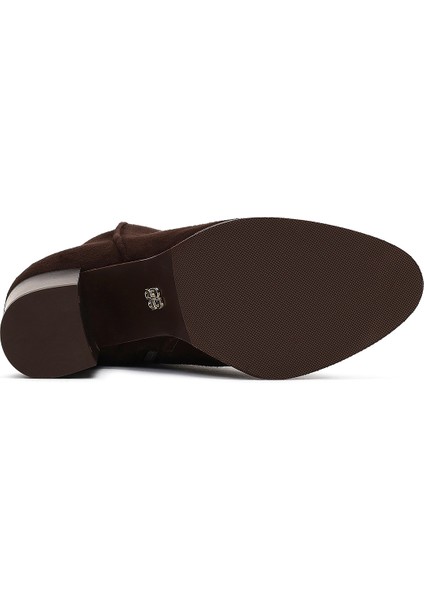 Kadın Kahverengi Fermuarlı Kalın Topuklu Süet Deri Bot 25WFD163010