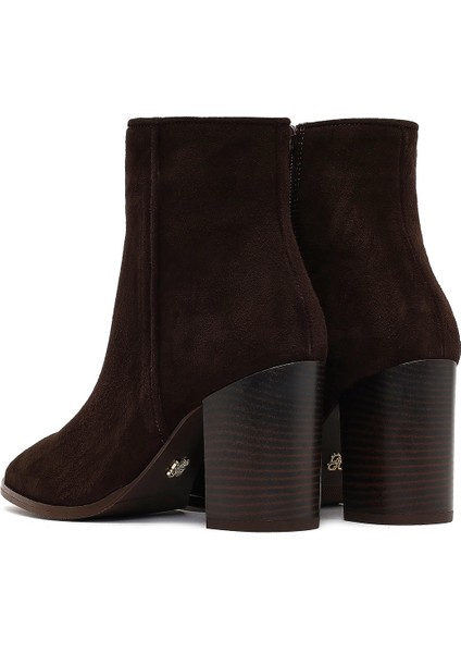 Kadın Kahverengi Fermuarlı Kalın Topuklu Süet Deri Bot 25WFD163010