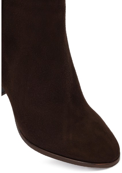 Kadın Kahverengi Fermuarlı Kalın Topuklu Süet Deri Bot 25WFD163010