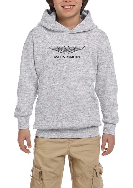 Aston Martin Logo Gri Çocuk Kapşonlu Sweatshirt
