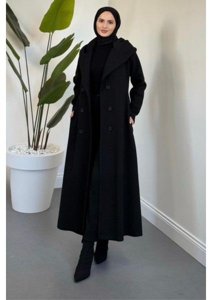 Arden Kapüşonlu Kuşaklı Tesettür Kaban- Siyah fiyatları