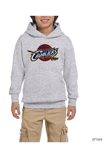 Cleveland Cavaliers Logo Gri Çocuk Kapşonlu Sweatshirt