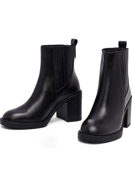 Kadın Siyah Kalın Topuklu Deri Chelsea Bot 25WFD132518 modelleri