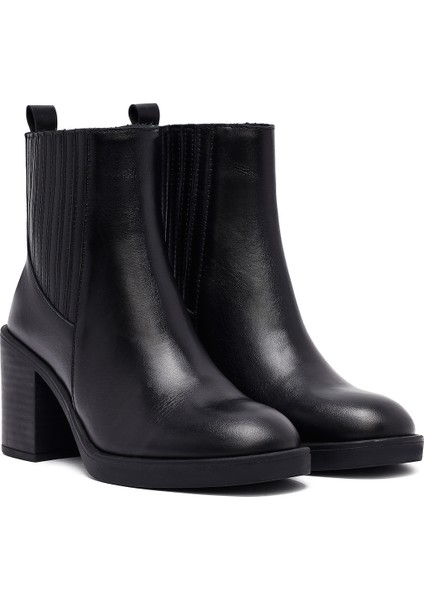 Kadın Siyah Kalın Topuklu Deri Chelsea Bot 25WFD132518 fırsatları