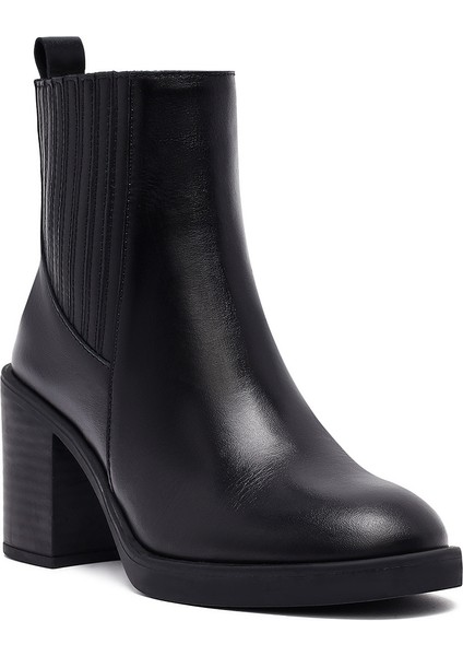 Kadın Siyah Kalın Topuklu Deri Chelsea Bot 25WFD132518