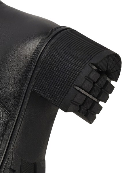 Kadın Siyah Fermuarlı Kısa Kalın Topuklu Deri Bot 25WFD414218