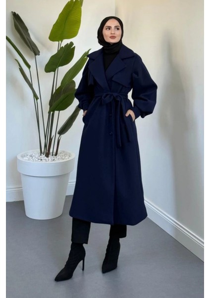 Danisa Cepkenli Astarlı Balon Kol Tesettür Kaban- Lacivert fiyatları