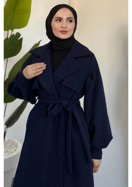 Danisa Cepkenli Astarlı Balon Kol Tesettür Kaban- Lacivert fırsatları