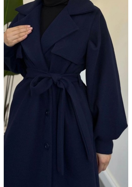 Danisa Cepkenli Astarlı Balon Kol Tesettür Kaban- Lacivert indirimleri