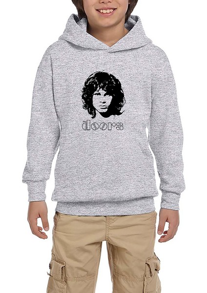 The Doors Jim Morrison Silhouette Gri Çocuk Kapşonlu Sweatshirt