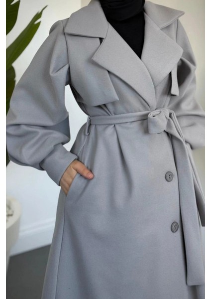 Danisa Cepkenli Astarlı Balon Kol Tesettür Kaban- Gri fırsatları