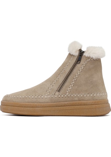 Kadın Bej Fermuarlı Kalın Tabanlı Süet Deri Teddy Bot 25WFD205110 fiyatları