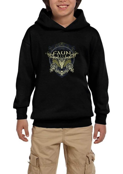 Faun Hirsch Siyah Çocuk Kapşonlu Sweatshirt