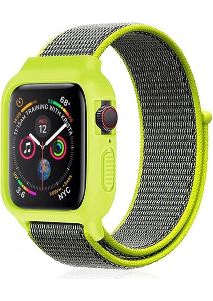 Apple Watch 38MM Hasırlı Cırtcırtlı Kasalı Kordon - Yeşil