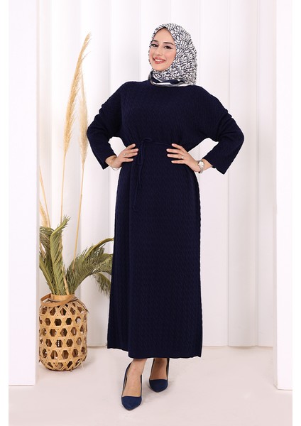 Örgülü Desenli Triko Elbise 18341 Lacivert fiyatları