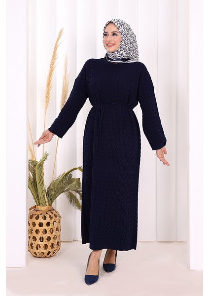 Örgülü Desenli Triko Elbise 18341 Lacivert modelleri