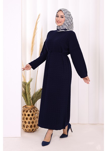 Örgülü Desenli Triko Elbise 18341 Lacivert fırsatları