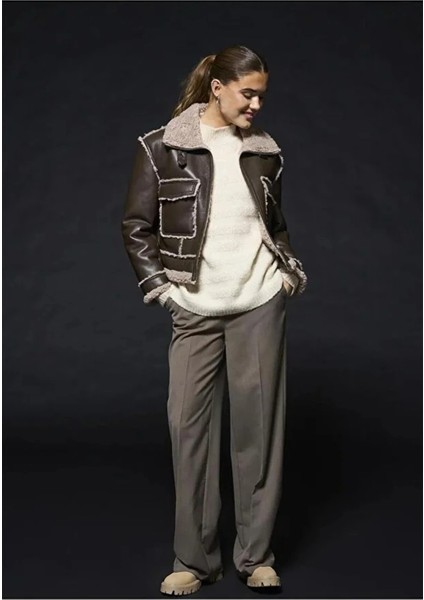 15325920 Kadin Deri Ceket - Kahverengi