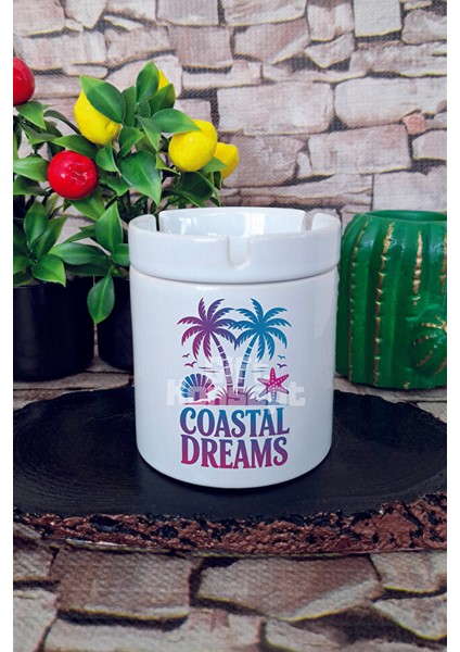 Coastal Dreams Yaz Temalı Baskılı Seramik Kapaklı Kokusuz Küllük