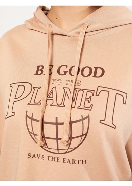 Lcw Vision Kahverengi Baskılı Kadın Kalın Hoodie fırsatları