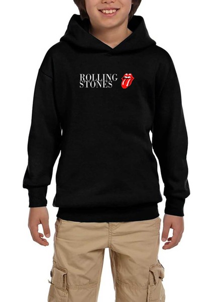 The Rolling Stones Logo Text Siyah Çocuk Kapşonlu Sweatshirt