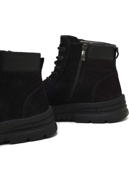 Erkek Siyah Bağcıklı Fermuarlı Nubuk Deri Casual Bot 25WFD6426V3