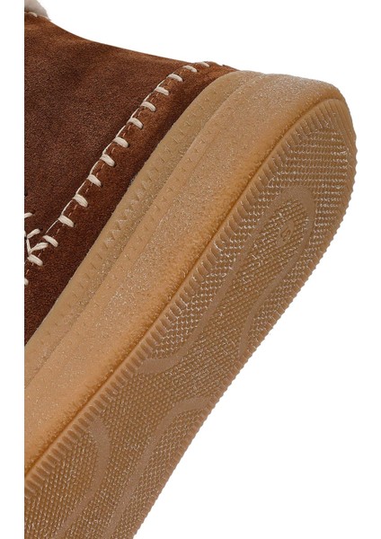 Kadın Kahverengi Fermuarlı Kalın Tabanlı Süet Deri Teddy Bot 25WFD205110