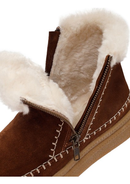 Kadın Kahverengi Fermuarlı Kalın Tabanlı Süet Deri Teddy Bot 25WFD205110