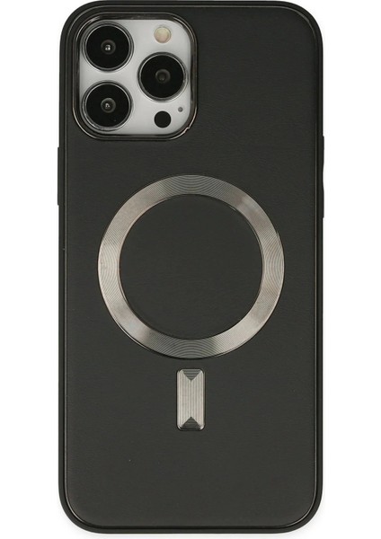 iPhone 13 Pro Max Kılıf Coco Deri Magneticsafe Silikon - Siyah