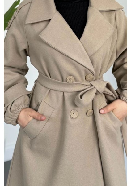 Glaze Astarlı Kolları Büzgülü Kaşe Tesettür Kaban- Vizon Standart (38-44 Uyumlu) fırsatları