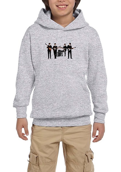 The Beatles Vintage Line Up Gri Çocuk Kapşonlu Sweatshirt