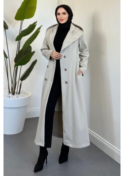 Arden Kapüşonlu Kuşaklı Tesettür Kaban- Bej fiyatları