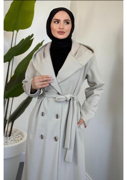 Arden Kapüşonlu Kuşaklı Tesettür Kaban- Bej modelleri