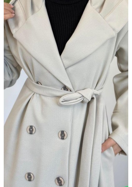 Arden Kapüşonlu Kuşaklı Tesettür Kaban- Bej fırsatları