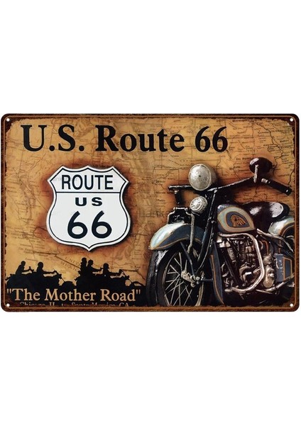 Koleksiyon U.s. Route 66 Motocycle Metal Plaka Levha 20X30CM