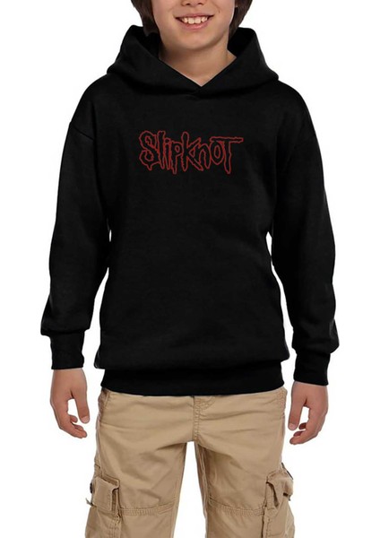 Slipknot Text Siyah Çocuk Kapşonlu Sweatshirt