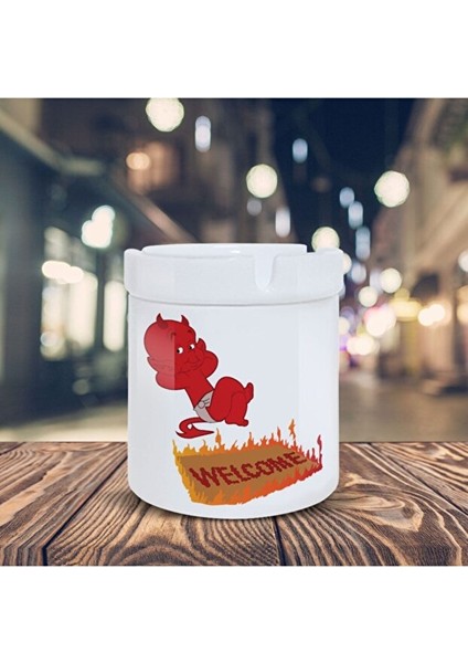 Kırmızı Küçük Şeytan Küllük Welcome Baskılı Kül Tablası