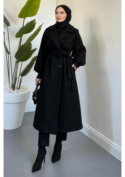 Danisa Cepkenli Astarlı Balon Kol Tesettür Kaban- Siyah fiyatları