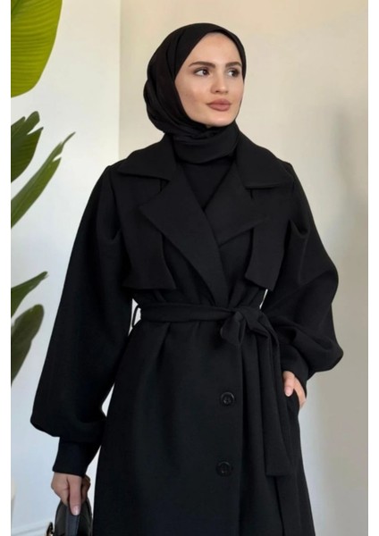 Danisa Cepkenli Astarlı Balon Kol Tesettür Kaban- Siyah fırsatları