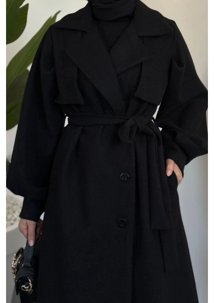 Danisa Cepkenli Astarlı Balon Kol Tesettür Kaban- Siyah indirimleri