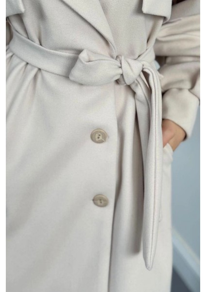 Danisa Cepkenli Astarlı Balon Kol Tesettür Kaban- Krem indirimleri