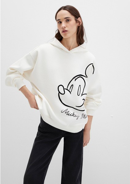 Mickey Mouse Baskılı Ekru Sweatshirt 1S10466-80194