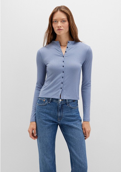 Düğme Detaylı Mavi Tişört 1613695-86802