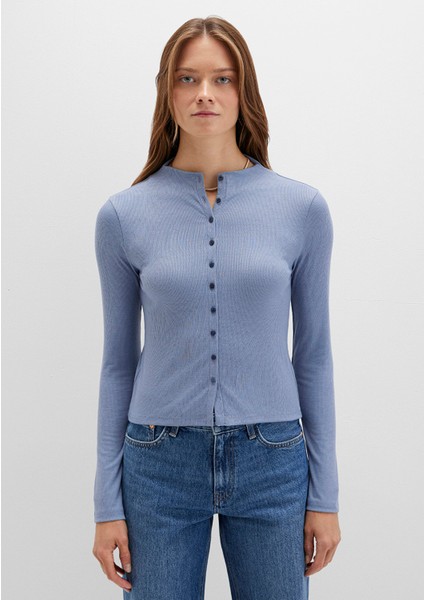 Düğme Detaylı Mavi Tişört 1613695-86802