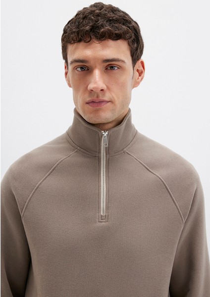Yarı Fermuarlı Bej Sweatshirt 0S10483-70380