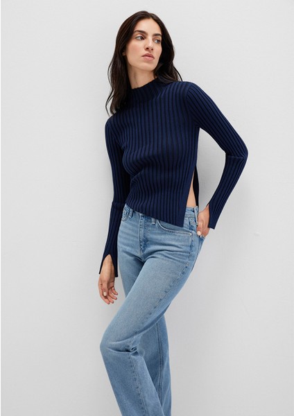 Yırtmaç Detaylı Lacivert Kazak 1710789-70497