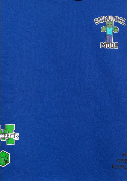 Minecraft Baskılı Mavi Sweatshirt 6S10174-70896