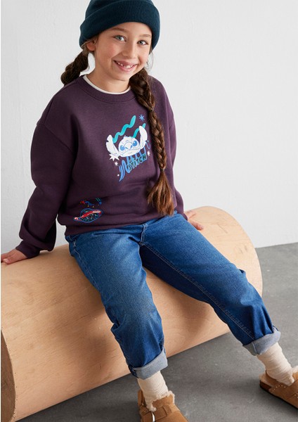 Stitch Baskılı Mor Sweatshirt 7S10161-70635
