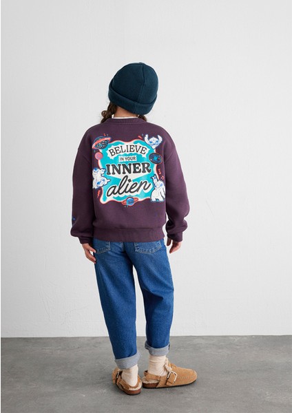 Stitch Baskılı Mor Sweatshirt 7S10161-70635