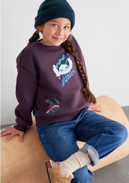 Stitch Baskılı Mor Sweatshirt 7S10161-70635